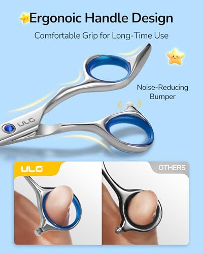 ULG Kids Hair Cutting Scissors 6.5" Safety Round Tip Haircut Kit - Blue 4pcs Set