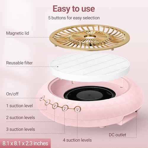 YLYYCC Pink Professional Nail Dust Collector Quiet for Home & Salon Use
