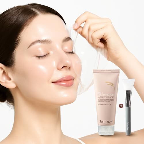 Farmstay Rice & Hyaluronic Acid Wrapping Face Mask - Peel Off Glass Skin Glow, Deep Hydration, 5.07 fl oz, Spatula Included