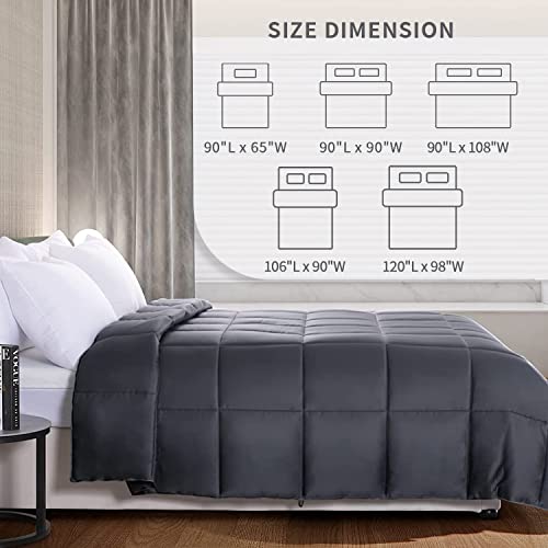 Queen Cooling Comforter - Dark Grey Lightweight Bamboo Duvet Insert, 90x90
