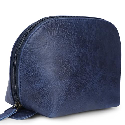 TheAntiq Blue Genuine Leather Travel Toiletry Bag for Men & Women