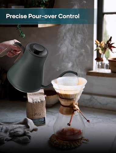 INTASTING Forest Green Gooseneck Electric Kettle with ±1℉ Temperature Control 0.9L
