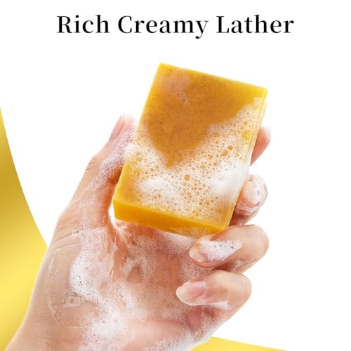 Lemon Turmeric Soap Bars for Face Body - Improve Skin Texture Turmeric Soap Bar with African Net Sponge, 4 Bars