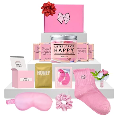 Happy Gift Set ? Spa Pamper Kit, Smile Socks, Motivational Uplifting Quotes, Silly Sleep Mask | Self-Care Gift Box for Women, Mother's Day (Premium Set)