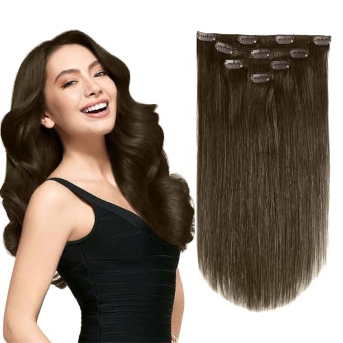 Clip in Hair Extensions Darkest Brown #G-2 14 Inch 60g 4Pcs Remy Human Hair