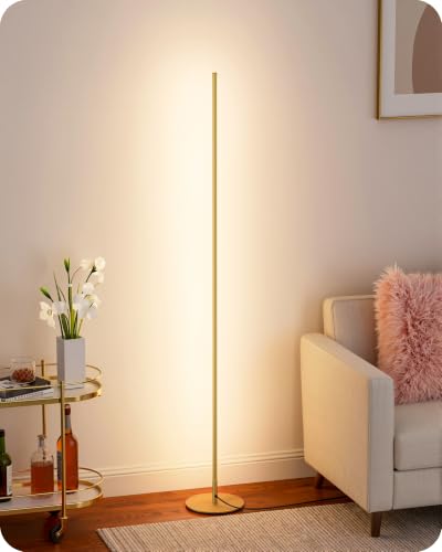 EDISHINE 57.5-Inch Gold Corner Floor Lamp with Remote & Dimmable 7CCT