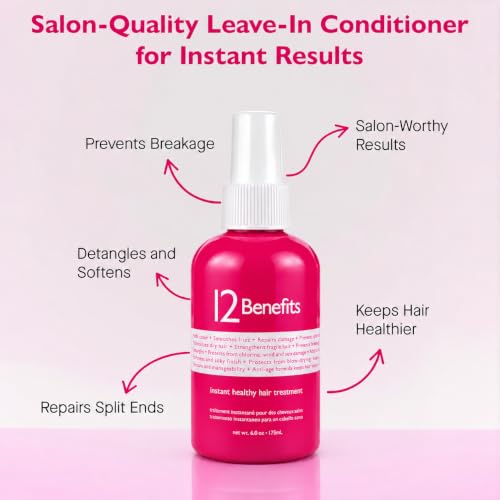 12 Benefits Leave-In Conditioner Spray - 6 oz Heat Protectant & Detangler