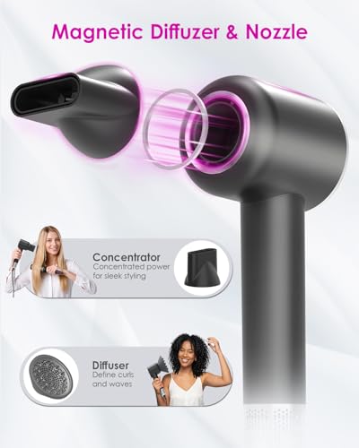 Black High-Speed Ionic Hair Dryer with Diffuser & Nozzle – Travel-Ready