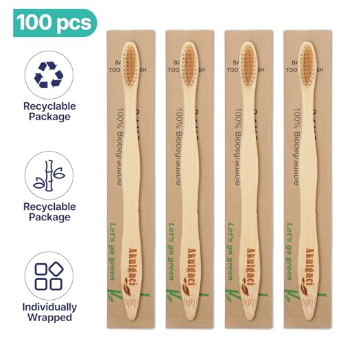 Bulk Eco-Friendly Bamboo Toothbrushes for Adults - Soft Bristles, Reusable & Biodegradable, Pack of 100 for Travel & Camping