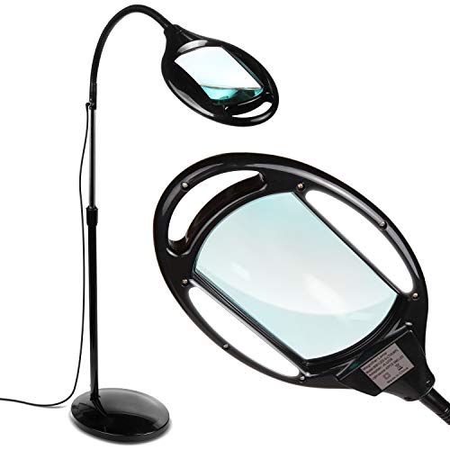 Magnifying Floor Lamp with Bright LED Light - 3 Diopter Black Gooseneck Reading & Work Light