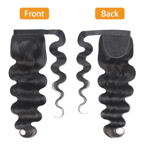 Body Wave Ponytail Extension 16 Inch Human Hair Wrap Around Clip-In for Black Women