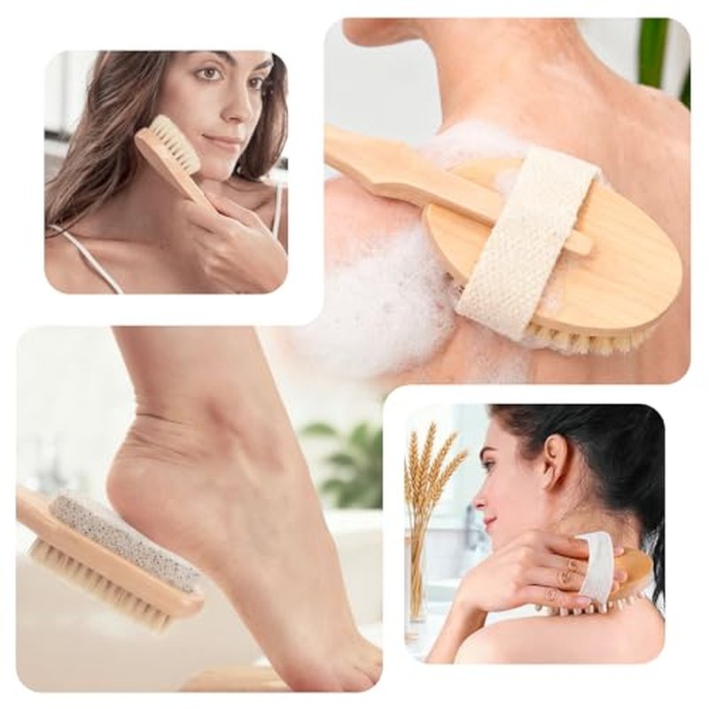 7 Packs Dry Brushing Body Brush Set for Lymphatic Drainage and Cellulite Massager, Long Handle Dry Brush for Body, Natural Boar Bristle Dry Body Brush Exfoliator