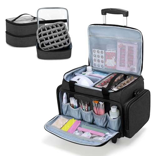LUXJA Nail Polish Organizer Bag with UV Lamp Storage - Holds 90 Bottles