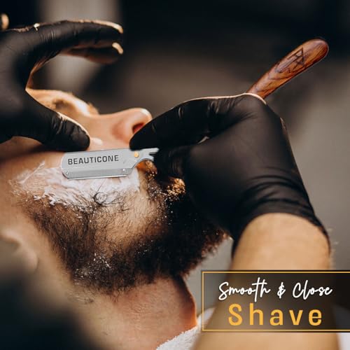BEAUTICONE Straight Razors for Men, Straight Edge Razor, 100 Single Edge Blades, Stainless Steel, Barber Razor for Men's Shaving, Barber Shaving Knife, Wooden, Swinglock
