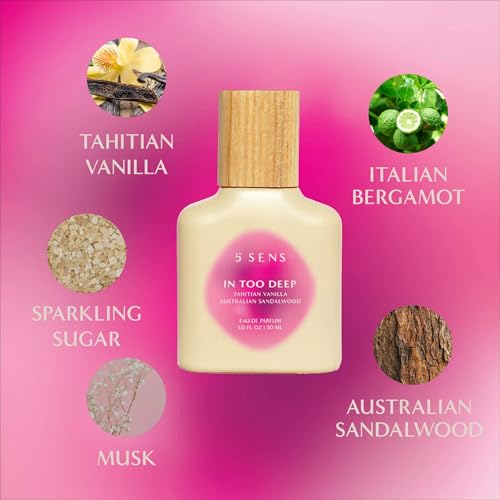5 SENS In Too Deep Eau de Parfum 1.0 Fl Oz - Vegan, Lasting Gourmand Fragrance with Vanilla & Bergamot