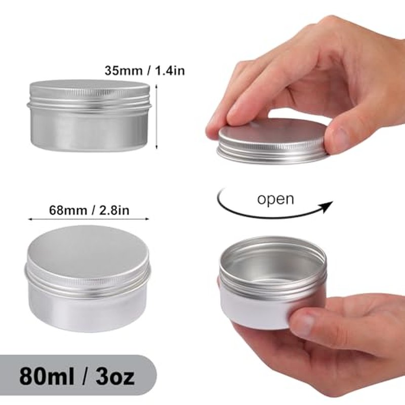 54 Pcs 3 Ounce Aluminum Tins with Screw Tops, Round metal tin with Screw Lids, 3 oz Round Cans with Lid for Cosmetics, Lip Balm, Spices, and More(silvery)