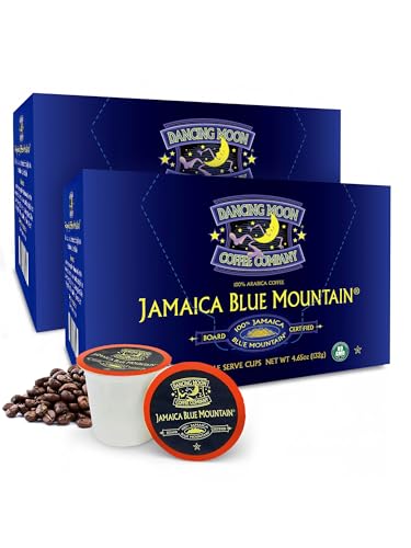 Dancing Moon Jamaica Blue Mountain Coffee Pods 2-Pack - 24 Single-Serve Cups, Authentic Medium Roast, Low-Acid, Keurig Compatible
