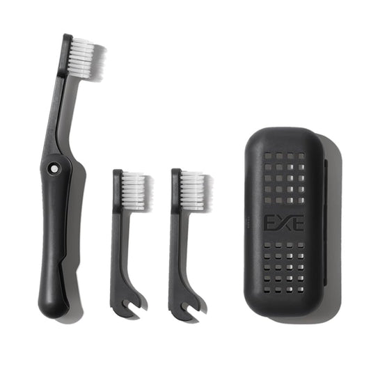 Minibox Folding Travel Toothbrush with Dual-Length Bristles & Case, Compact Mini Design for Business Trips, Camping, and Outdoor Activities, 1 Pack with 2 Extra Replaceable Brush Heads, Black