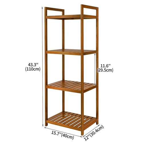 Teak Wood Bathroom Shelf Organizer Stand - 4 Tier Freestanding Shower Caddy