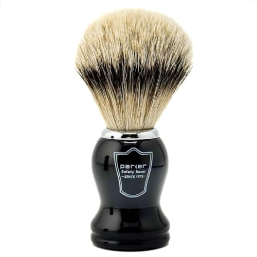 Shaving Brush with Silvertip Badger Bristles & Black Resin Handle - Parker BHST, Variation of THIS listing