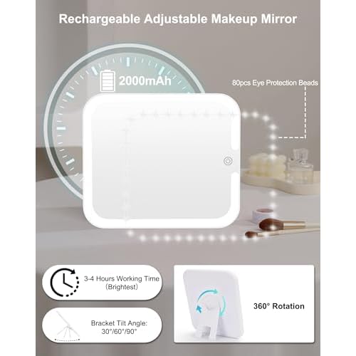Relavel Makeup Bag with LED Mirror, Cute Makeup Box Travel Train Case with Rechargeable Lighted Mirror, Cosmetic Brush Organizer Storage for Makeup Artists Gifts for Women and Girls, Pink