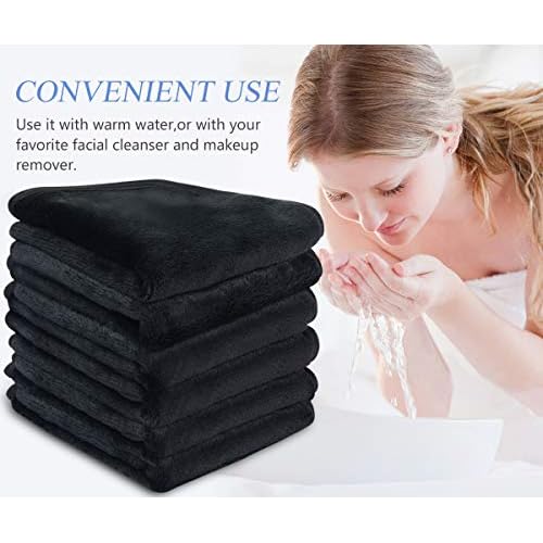 VIVOTE Microfiber Face Cloths Reusable Makeup Remover Cloth Ultra Soft Washcloths for Women Facial Cloths 12inch x 12inch(6 Pack,Black£©