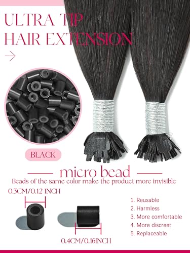 Hair Extensions Human Hair 16 Inch Ultra Tip - Natural Black, 50 Strands, 35g