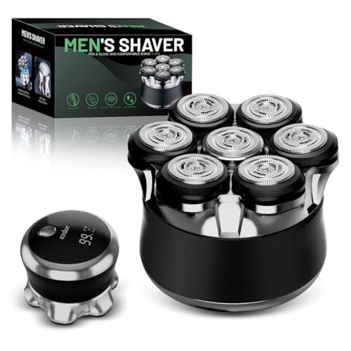 Electric Head Shaver for Bald Men - 7D Rotary Skull Razor Waterproof with LED Display - Black