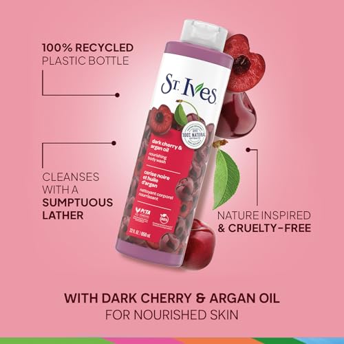 St. Ives Body Wash Variety 2-Pack, Soothing Lavender & Chamomile + Nourishing Dark Cherry & Argan Oil, 100% Natural Extracts, Cruelty-Free, 22 Oz Ea