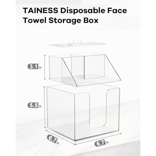 Disposable Facial Towels Storage Box Compatible with Clean Skin Club Clean Towel XL-Cotton Pads-Swabs Upgraded Double Layer Face Towel Holder Acrylic Storage Container Valentine's Day Gifts
