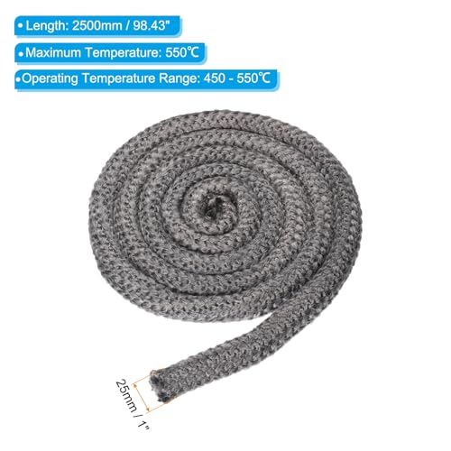 PATIKIL 1" x 98" Wood Stove Gasket, Graphite Fiberglass Round High-Temperature Resistance Seal Rope Replacement for Stoves Fireplace Door, Black