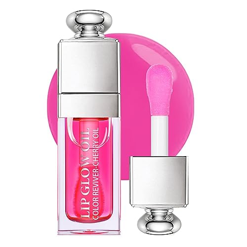 GECOMO Hydrating Lip Glow Oil, Moisturizing Lip Glow Oil, Nourishing Glossy Transparent Lip Oil, Plumping Lip Oil, Lip Balm, Non-sticky Tinted Toot Lip Balm for Lip Care (RASPBERRY) 0.2 OZ