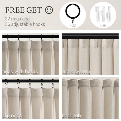 Oatmeal 102-Inch Curtains Set - 2 Panels Linen Look Semi Sheer Privacy Drapes