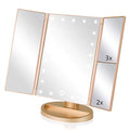 Trifold Makeup Mirror Vanity Mirror with Lights,1X 2X 3X Magnification,Touch Control,Adjustable Rotation,Dual Power Supply,Portable Travel Cosmetic Mirror,Birthday Gifts for Women,Teengirls