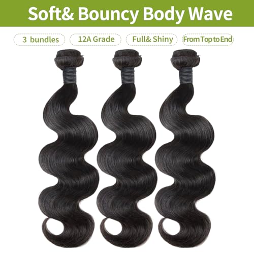 MIDOOT Body Wave Hair Bundles 18 Inch Black 3 Pack Brazilian Virgin Human Hair