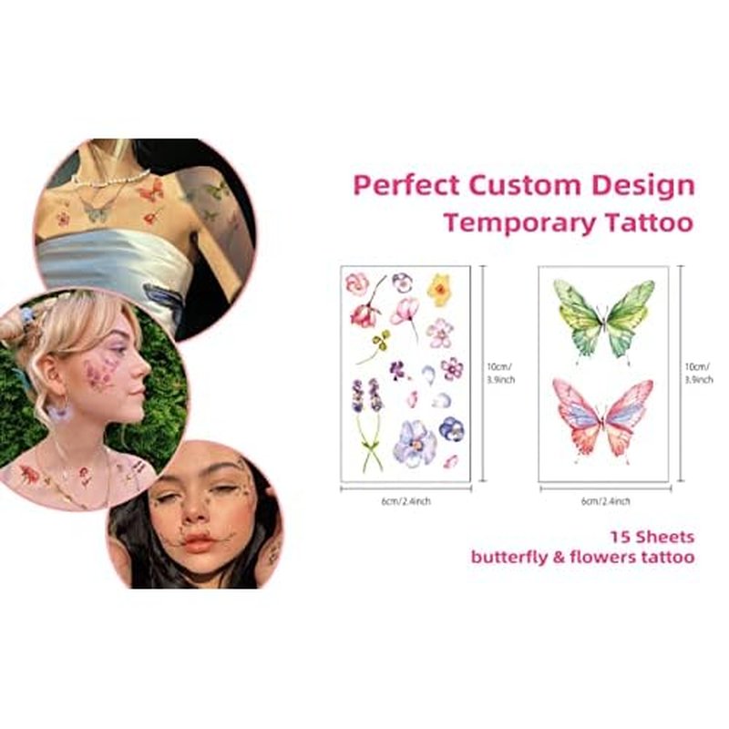 32 Sheets Face Temporary Tattoo, 20 sheets Glitter Metallic Freckle Tattoos, 12 PCS Butterflies Fake Tattoos Stickers for Festival Makeup Rave Accessories
