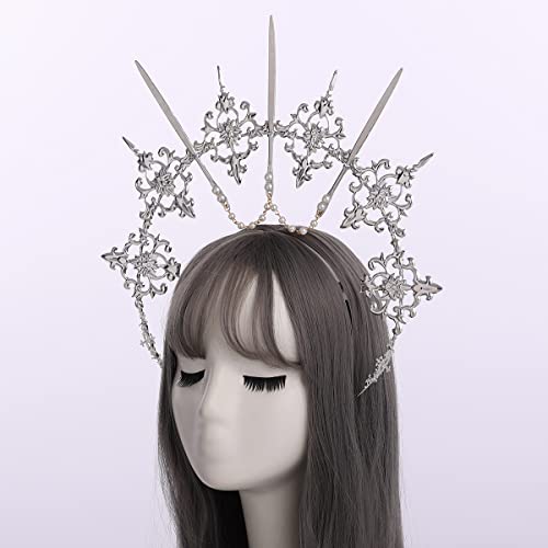 Silver Halo Crown Headband for Women Halloween Costume Accessory - Mary Goddess Style