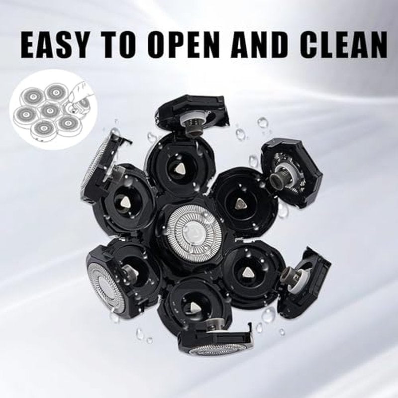 7 Blades Head Shaver Replacement Heads, Universal Fit for Electric Razors, Wet & Dry Use, 7D Floating Design, Stainless Steel Blade Heads, Ideal for Men's Face & Bald Head Shaving (2count)