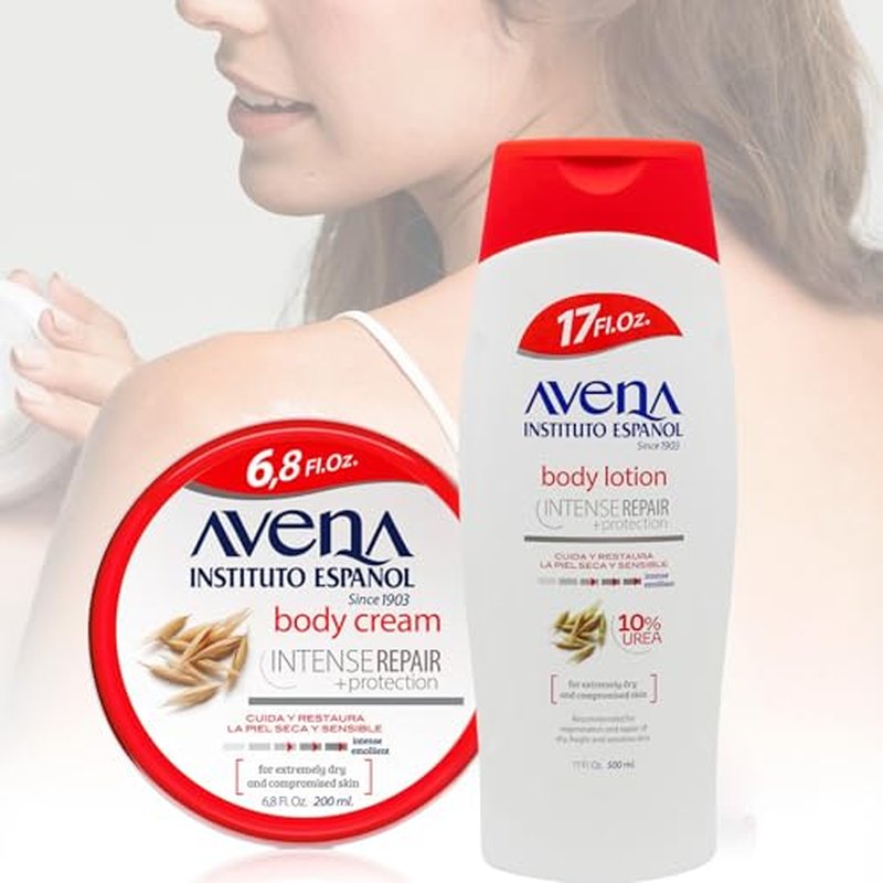 Avena Instituto Espanol Intense Repair Protection, Body Lotion for Sensitive Skin, Soothes The Skin, Intense Emollient, Soft and Glowing Skin, Dry Skin, 17 Fl Oz Each, 2- Pack, Bottles