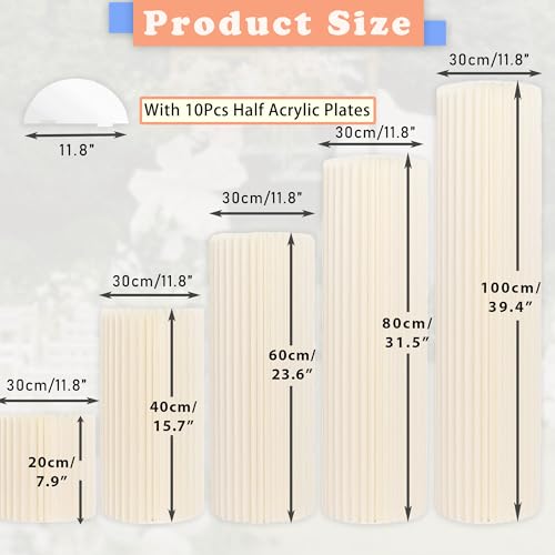 Havenlux Round 5-Pack Foldable Cylinder Pedestal Stands for Party Decor, Wedding & Event Backdrops
