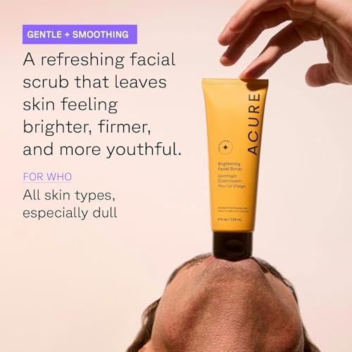 Acure Brightening Facial Scrub & Cleansing Gel Set - 4 Fl Oz Pack of 2 - Exfoliating & Gentle Cleanser for All Skin Types