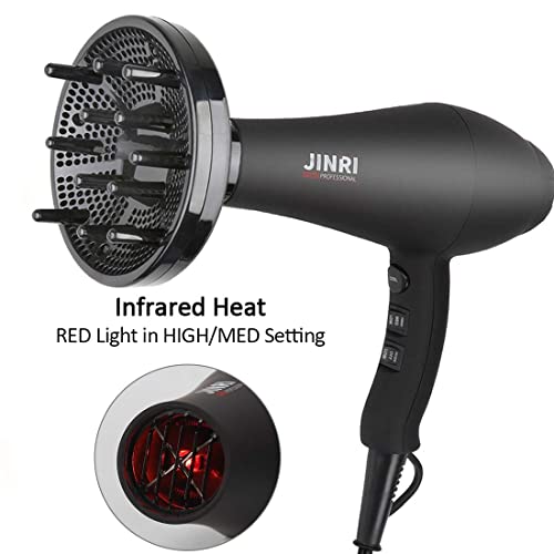 JINRI 1875W Negative Ionic Hair Dryer - Fast Dry, Low Noise, Model Bk