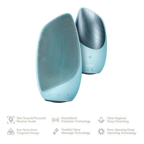 GESKE SmartAppGuided Sonic Thermo Facial Brush | 6 in 1 | Skin Cleansing | Cleansing Brush with Thermal Function | Electric Facial Massager