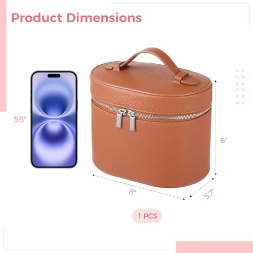 OMISTAR Brown Large Capacity Makeup Vanity Bag with Removable Organizer – Waterproof PU Leather Travel Cosmetic Case
