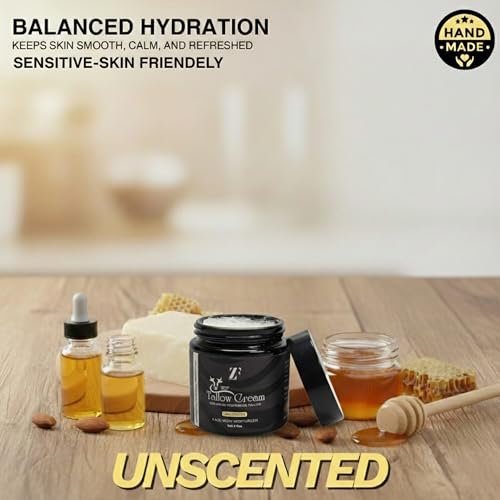 ZF Beef Tallow for Skin & Face 4 oz ? Whipped Grass-Fed Beef Tallow Cream with Raw Honey & Jojoba ? Moisturizer for Face & Body ? Deep Hydration for Dry, Sensitive Skin (Unscented)