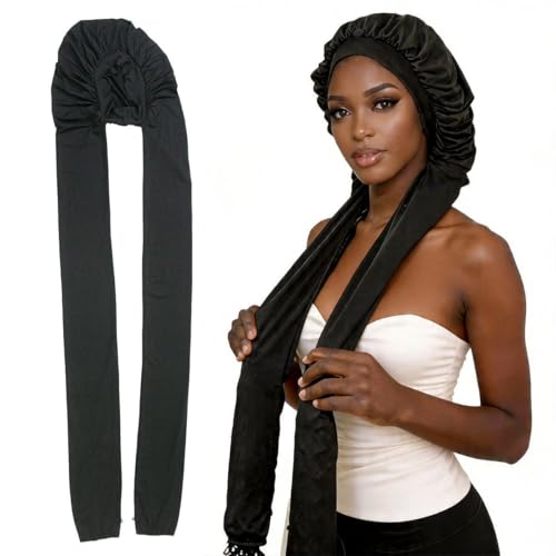 Black Satin Bonnet for Braids & Long Hair - Sleep & Hair Protection, Women's Night Cap