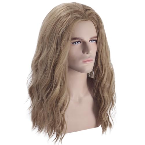 Blonde Wigs Men Shoulder Length Ash Blonde Wavy Synthetic Hair Cosplay Party Daily Wear - Ash Blonde Variation