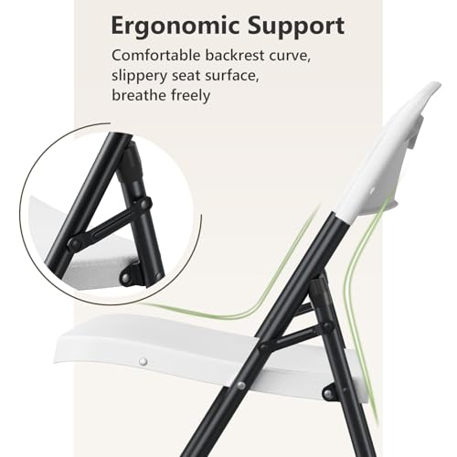 4-Pack Outdoor Folding Chairs, White Heavy-Duty 350lb Capacity – Portable Indoor/Outdoor Seating, Solid Back