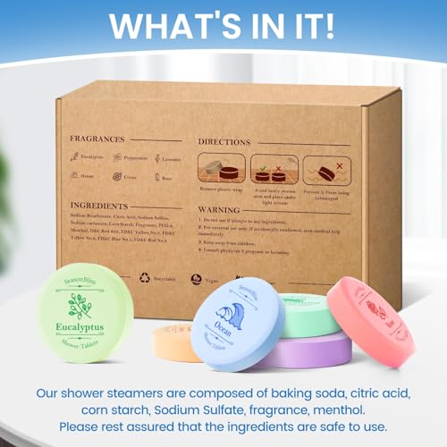 SeasonBliss Shower Steamers Set 30 PCS with 6 Scents - Shower Bombs for Women, Variations Included