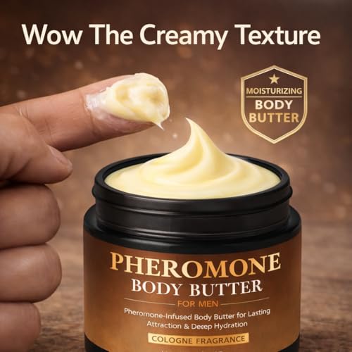 Pheromone Body Butter for Men, Cologned Skin Body Cream with Shea Butter, Cocoa Butter & Coconut Oil, Non-Greasy, Long-Lasting Scent, Alcohol-Free, Vegan, 5 oz (1 pack)
